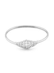 AMI Women Silver-Plated & White Brass Cubic Zirconia Kada Bracelet