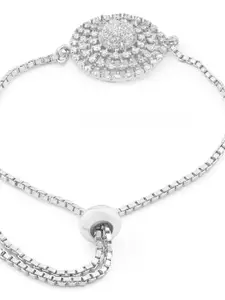 AMI Women Silver-Plated White Brass Cubic Zirconia Charm Bracelet