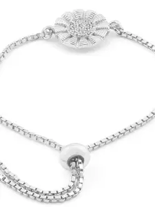 AMI Women Silver-Toned Brass Cubic Zirconia Silver-Plated Wraparound Bracelet