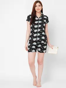 Sweet Dreams Women Black & Blue Printed Night suit