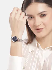 Timex Women Blue Embellished Dial & Silver-Toned Bracelet Style Analogue Watch TWTL10303