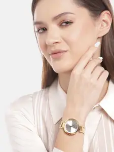 Timex Women Silver-Toned Dial & Gold Toned Stainless Steel Analogue Watch TW000X234