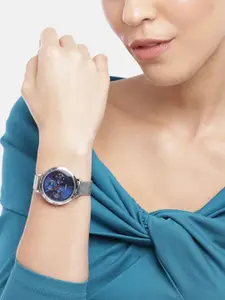 Timex Women Blue Brass Dial & Silver Toned Stainless Steel Analogue Watch- TWEL14500