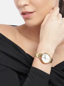 Timex Women White Brass Printed Dial & Gold Toned Analogue Watch TW000T635