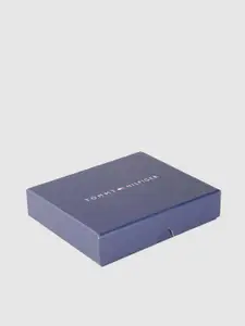 Tommy Hilfiger Men Black & Grey Leather Two Fold Wallet