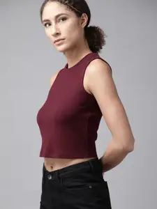 Roadster Women Maroon Ribbed Crop Top