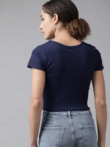 Roadster Navy Blue V-Neck Crop Top