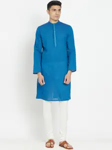 Fabindia Men Blue Striped Thread Work Kurta