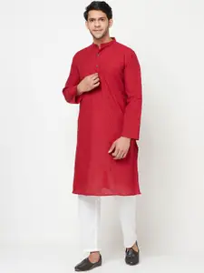 Fabindia Men Red Ethnic Motifs Printed Cotton Kurta