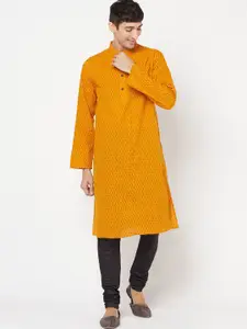 Fabindia Men Mustard Yellow Printed Straight Kurta