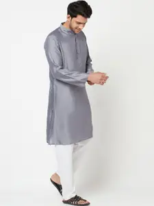 Fabindia Men Grey Thread Work Kurta