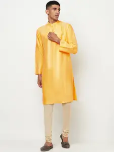 Fabindia Men Yellow Printed Dobby Kurta