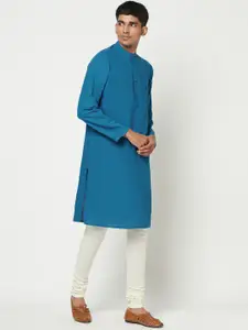 Fabindia Men Blue Thread Work Kurta