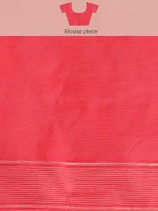 Silk Land Red & Green Ethnic Motifs Cotton Jamdani Saree