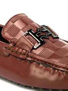 San Frissco Men Maroon Woven Design Driving Shoes