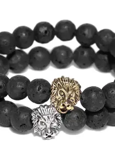 YouBella Women Set of 2 Black & Silver-Toned Beaded Elasticated Bracelet