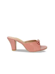 Glitzy Galz Peach-Coloured Block Peep Toes with Bows