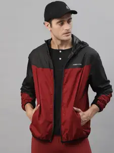 JUMP USA Men Red Colourblocked Water Resistant Crop Sporty Jacket with Patchwork