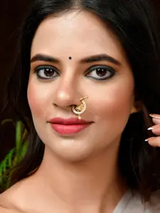 Silvermerc Designs Gold-Plated White CZ-Studded Meenakari Nose Ring