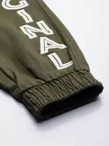 The Indian Garage Co Men Olive Green Colourblocked Slim Fit Pleated Joggers Trousers