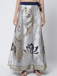DIVASTRI White & Navy Blue Ready to Wear Lehenga & Unstitched Blouse With Dupatta