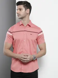 The Indian Garage Co Men Pink Solid Striped Detail Classic Casual Shirt