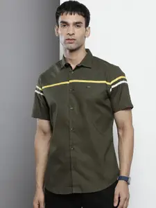 The Indian Garage Co Men Olive Green Striped Detail Classic Casual Shirt