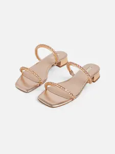 ALDO Gold-Toned Embellished Block Sandals