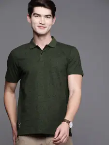 Allen Solly Men Olive Green & Black Printed Polo Collar T-shirt