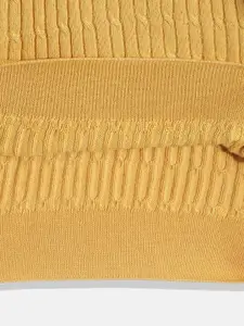 Nautica Boys Mustard Yellow Self Design Cable Knit Round Neck Pullover