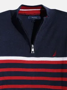 Nautica Boys Navy Blue & Red Striped Acrylic Pullover