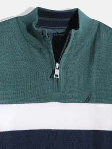 Nautica Boys Green & Navy Blue Striped Acrylic Pullover