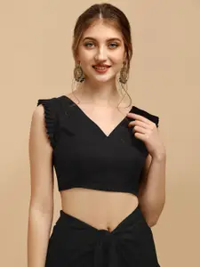 Sangria Women Black Solid Organza Saree with Blouse Piece & Embellished Belt