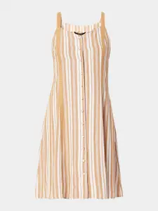 Vero Moda Beige & White Striped A-Line Dress