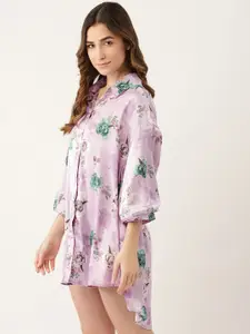 Ms.Lingies Ms Lingies Women Purple Floral Printed Shirt Style Nightdress