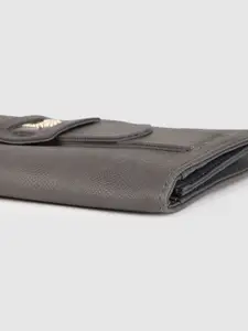 Baggit Women Grey Textured Two Fold Wallet With Buckle Detail