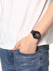 Armani Exchange Men Black Printed Dial & Leather Straps Analogue Watch AX7120