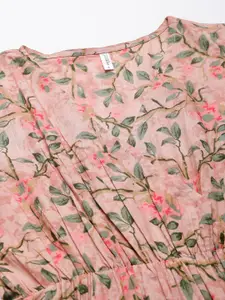 DECKEDUP Women Pink Floral Midi Dress