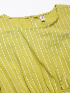 DECKEDUP Women Green Striped Midi Dress