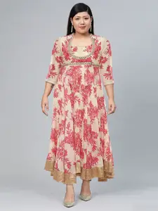 Biba Beige & Red Floral Ethnic Maxi Dress