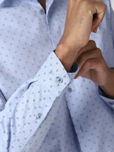 Van Heusen Men Blue Printed Cotton Formal Shirt