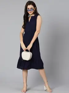 Oxolloxo Navy Blue Crepe Sheath Midi Dress