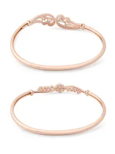 Zaveri Pearls Women Set of 2 Rose Gold-Plated White Brass Cubic Zirconia Kada Bracelets