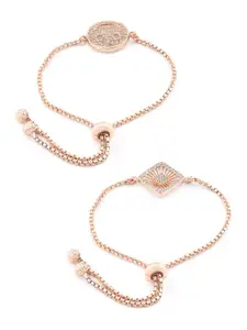 Zaveri Pearls Women Set Of 2 Rose Gold-Plated Brass Cubic Zirconia Charm Bracelet