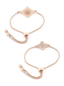 Zaveri Pearls Women Set Of 2 Rose Gold Plated Brass Cubic Zirconia Charm Bracelet