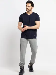 Status Quo Men Grey Melange & Black Solid Cotton Regular Joggers