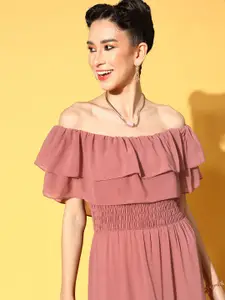 Athena Attractive Peach Solid Sundress