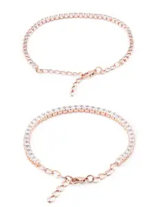 Zaveri Pearls Women Set of 2 Rose Gold Plated Studded Wraparound Bracelets