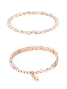 Zaveri Pearls Set of 2 Rose Gold-Plated White Brass Cubic Zirconia Wraparound Bracelet