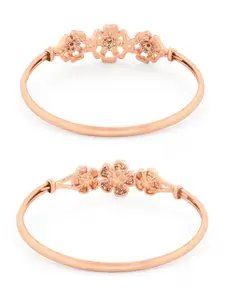 Zaveri Pearls Women Set of 2 Rose Gold Plated Studded  Kada Bracelet